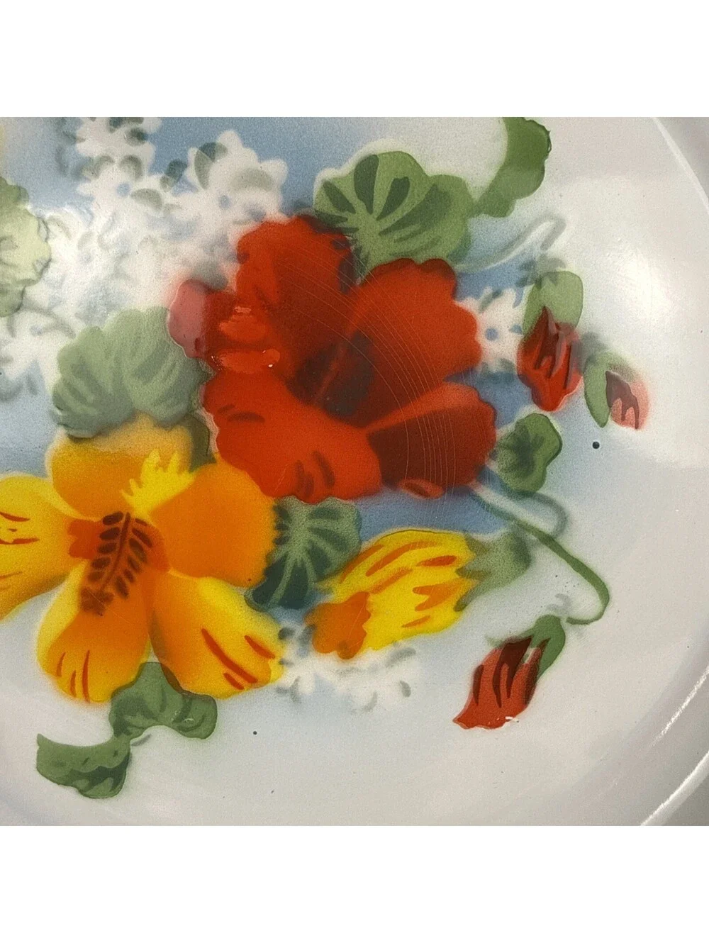 Golden Rhinoceros Enamel Plates • 35 cm Floral Design Made in Shanghai (Set/2)